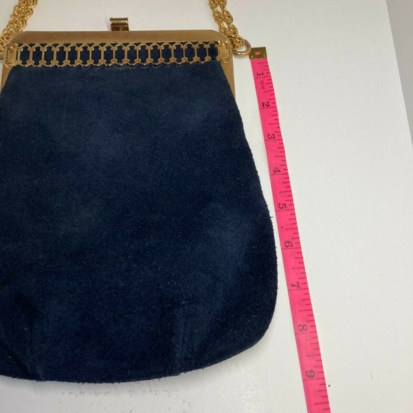 👜 Triangle New York Vintage Blue Suede Gold Tone - Picture 9 of 12